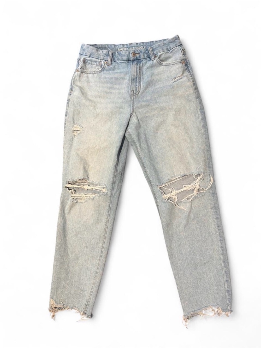American Eagle Curvy Mom Jeans Size 10 Regular Light Wash Distressed